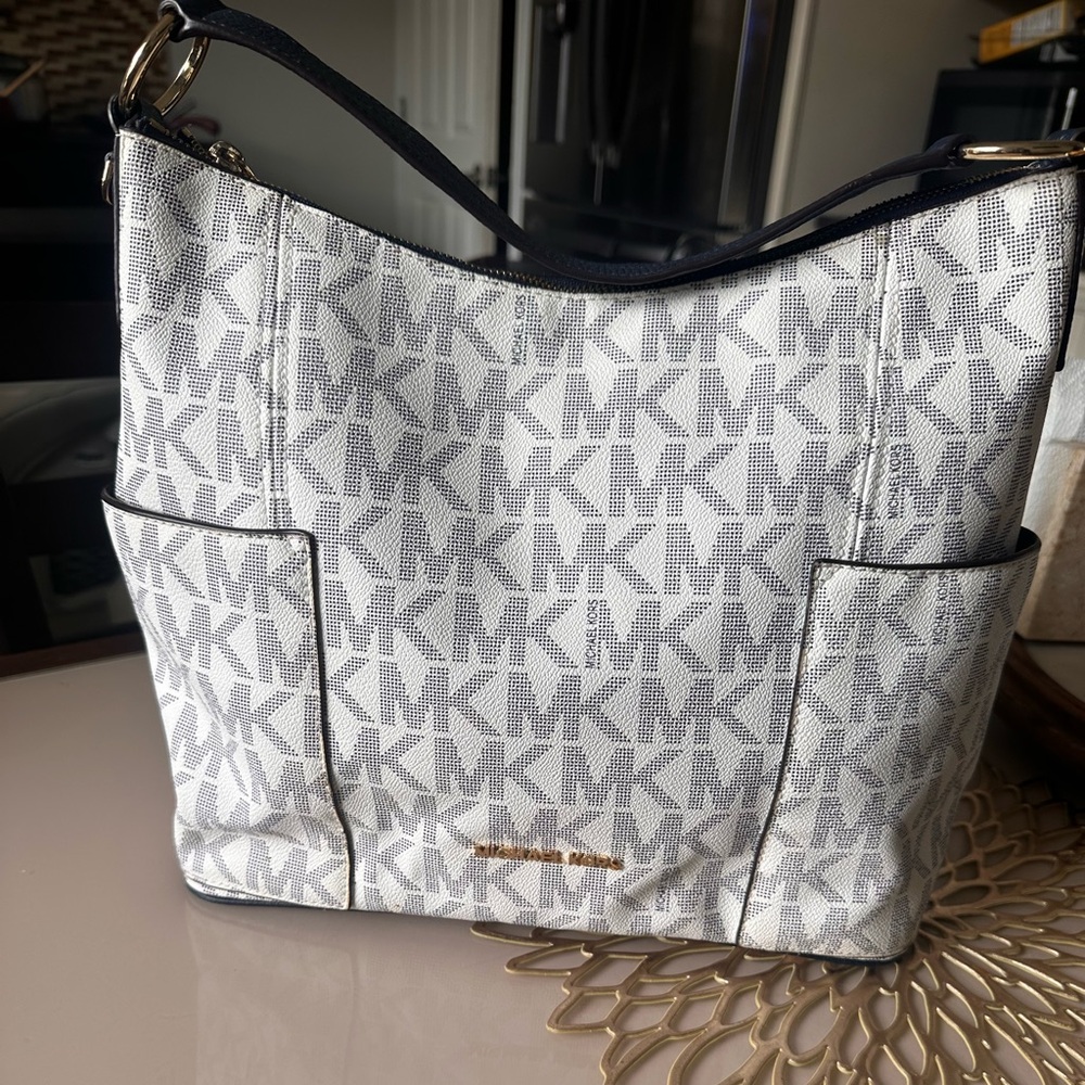 Michael Kors Monogrammed White and Black Shoulder Bag